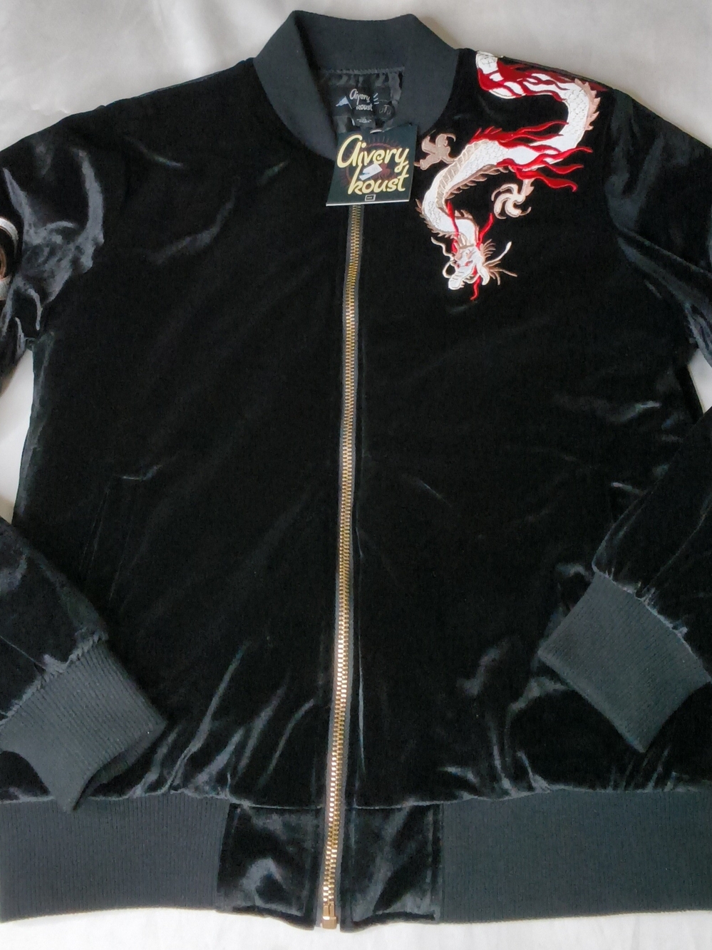 Men's Black Velvet Dragon Bomber Jacket
